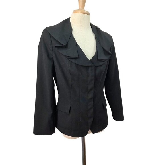 Millard Fillmore MF-13 Y2K Black Blazer Jacket Hers Sz M/L Ruffle Lapel Peplum - Picture 1 of 10